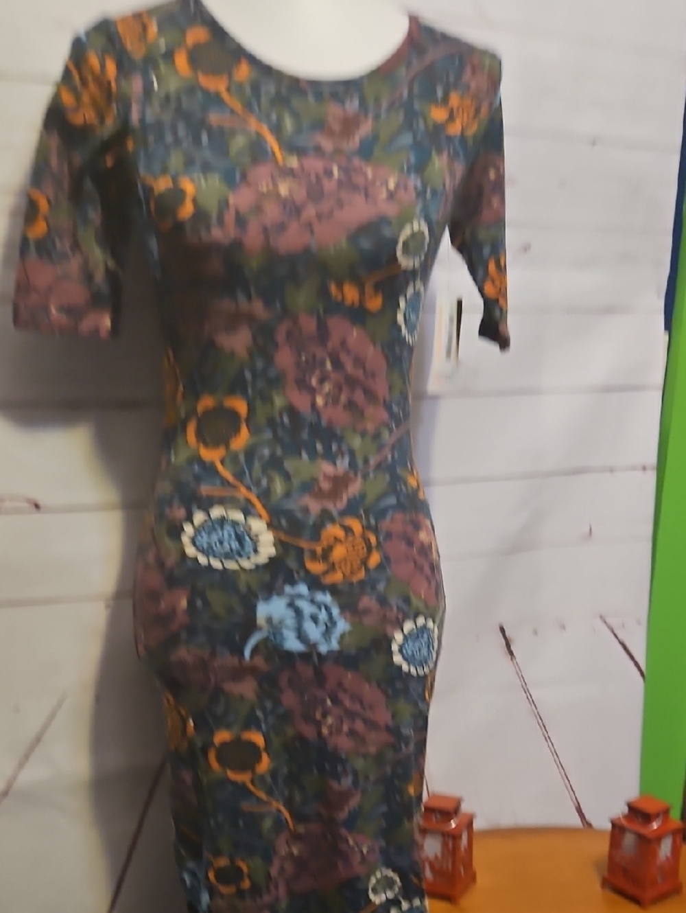 LuLaRoe Floral Midi Dress in Green, Orange, Blue, Purple